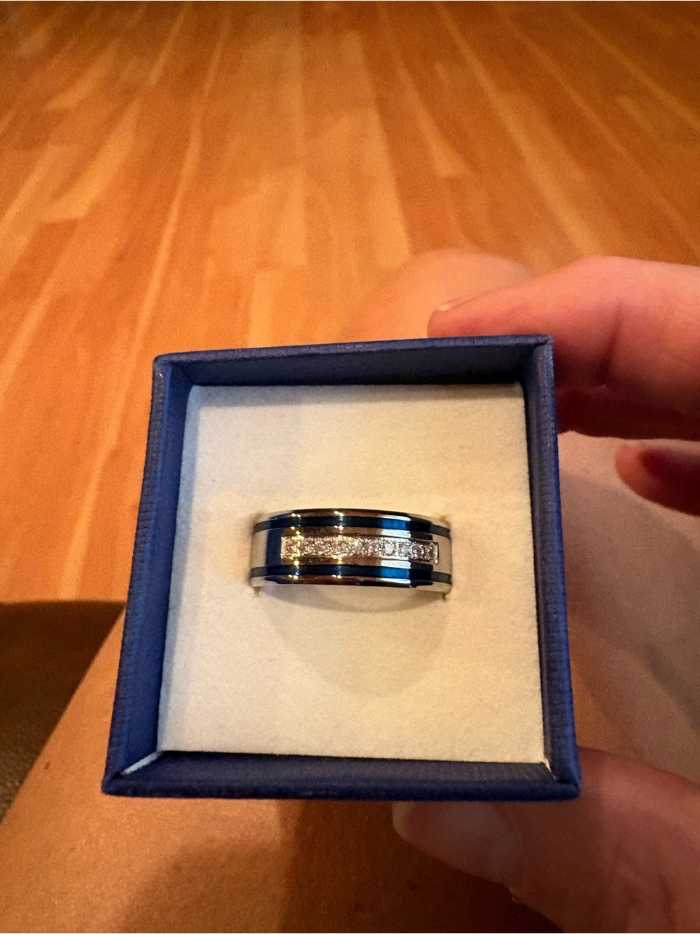 Men's Blue Steel Stainless Steel CZ Accent Band